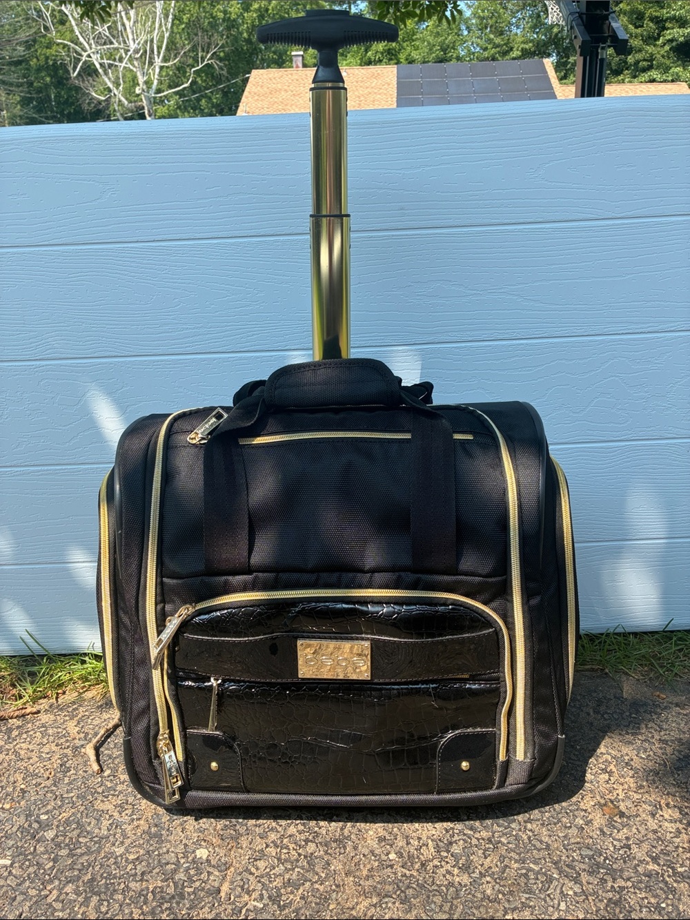 bebe Danielle Wheeled Underseater Carry-On Luggage Black Croc